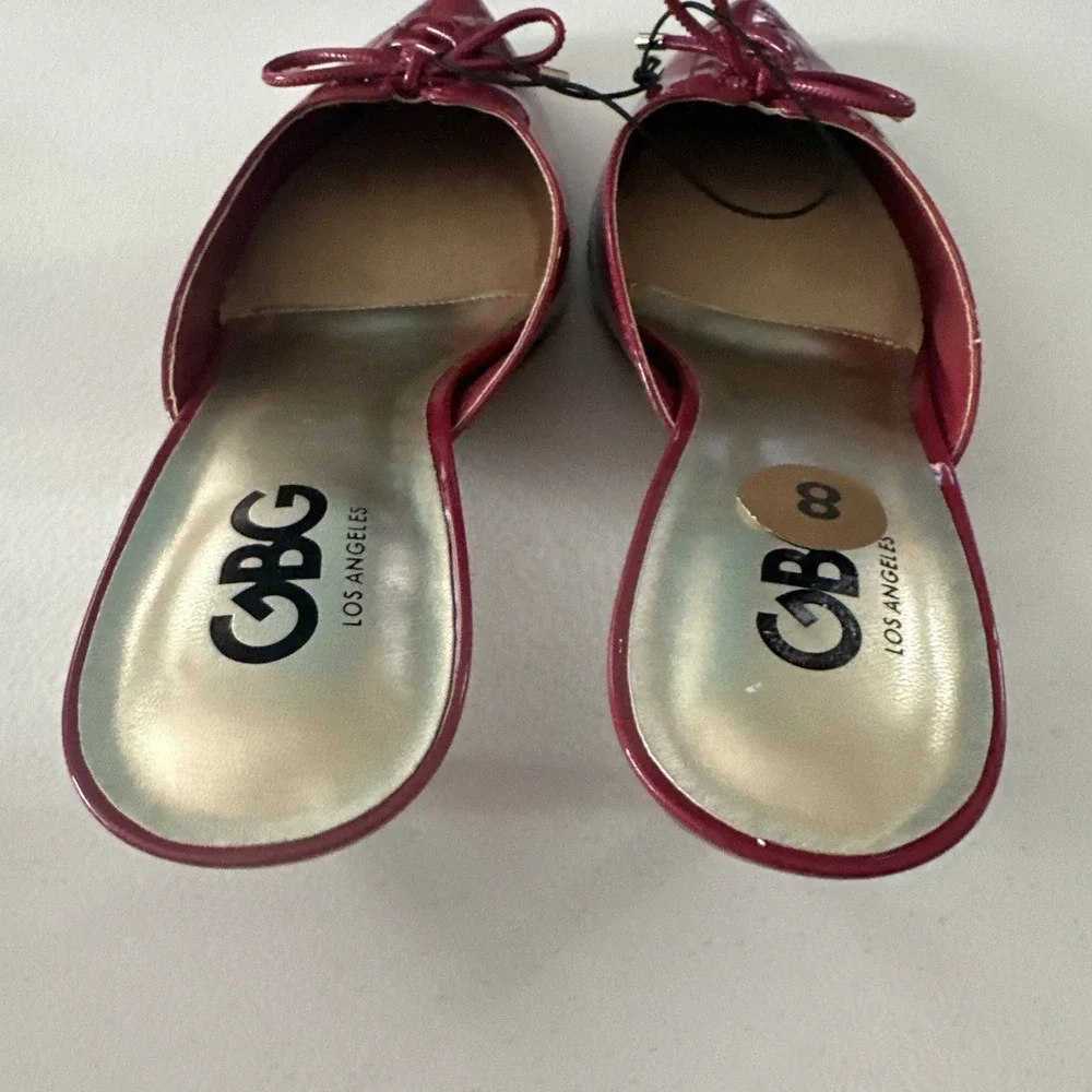 GBG Los Angeles Slip-on Pointed-toe Kitten Heel Mules Bow Size 8 Pink Fuchsia